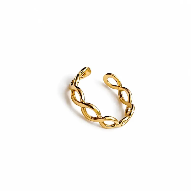 Anel dedo mindinho trançado banhado a ouro 18K Ajustável