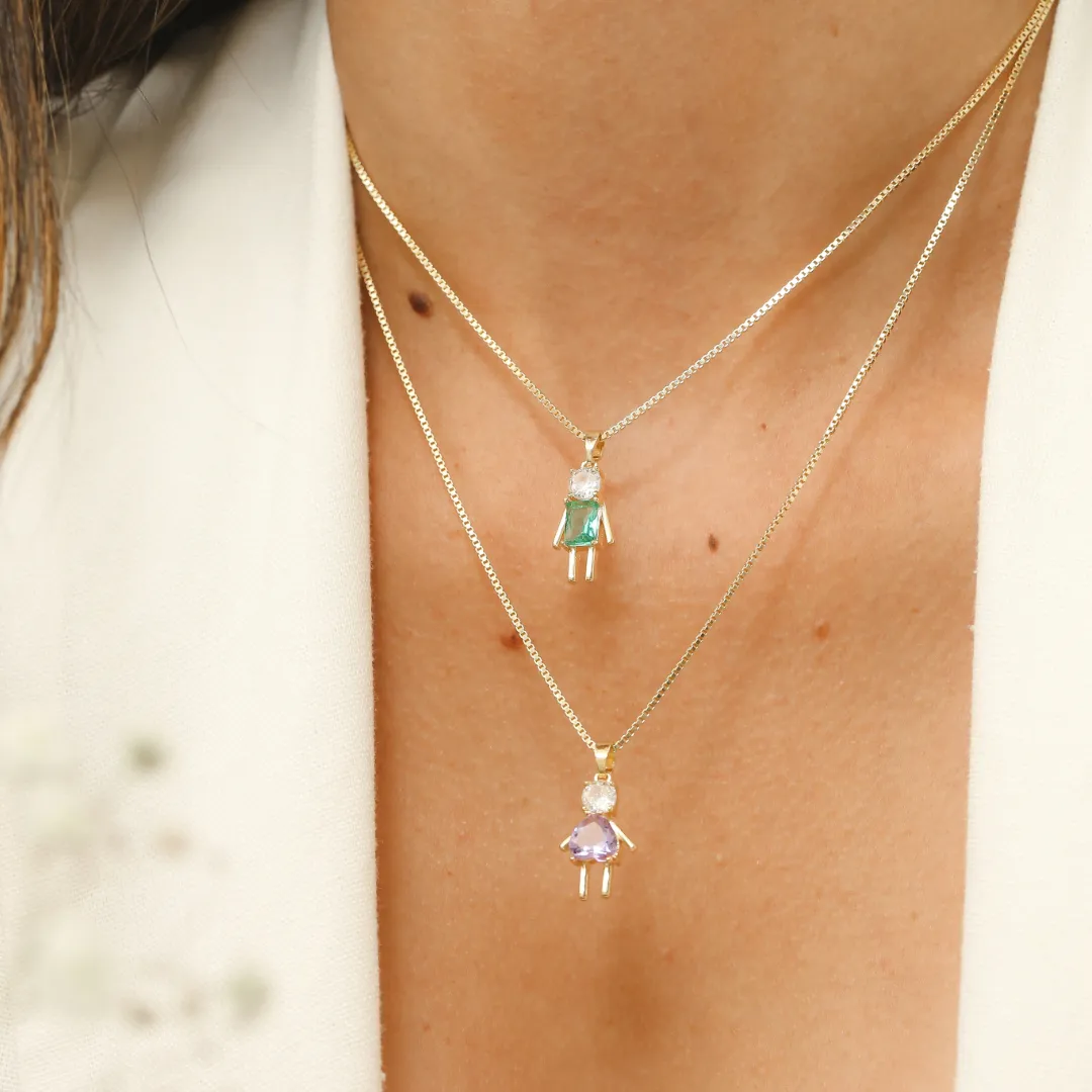 COLAR MENINO COM ZIRCÔNIA E CRISTAL LAPIDADO BANHADO A OURO 18K AJUSTÁVEL 50CM