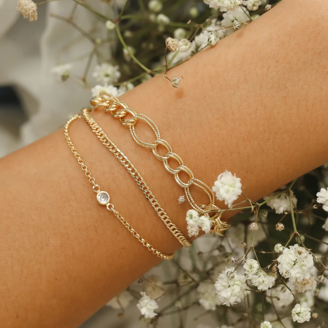 PULSEIRA CORRENTE ELO TRANÇADO BANHADO A OURO 18K