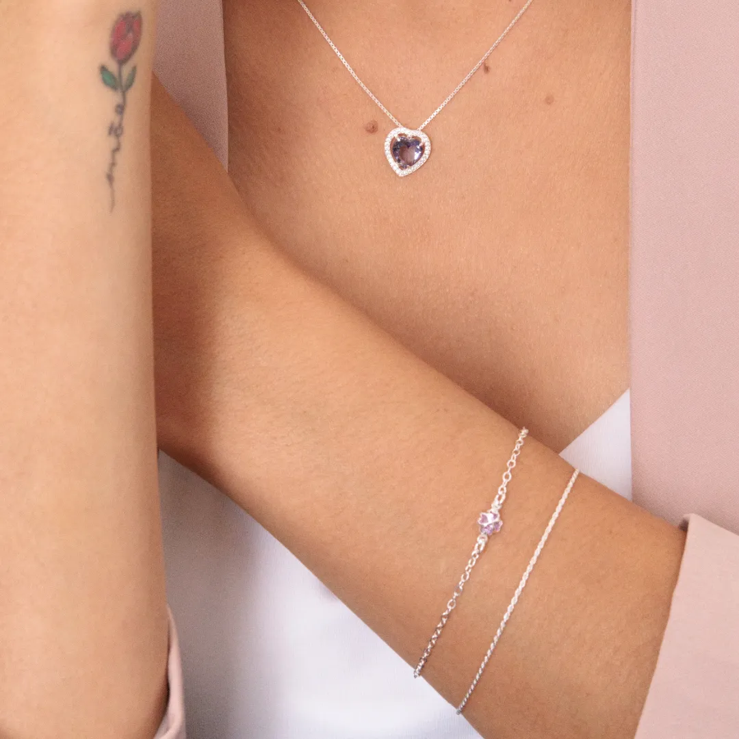 PULSEIRA PRATA 925 TREVO LAVANDA