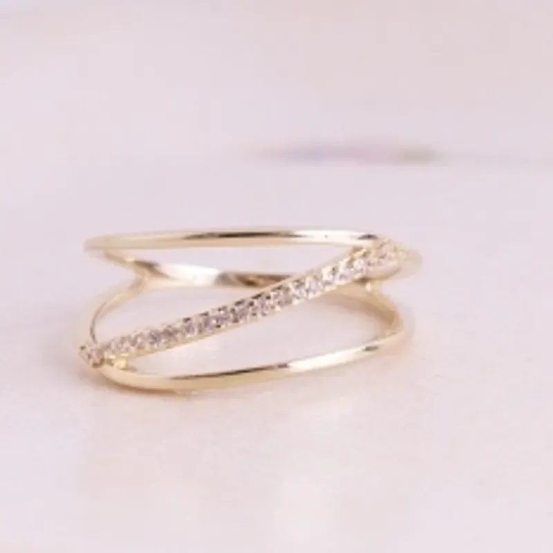 ANEL FILEIRA LISA E COM ZIRCONIA BANHADO A OURO 18K