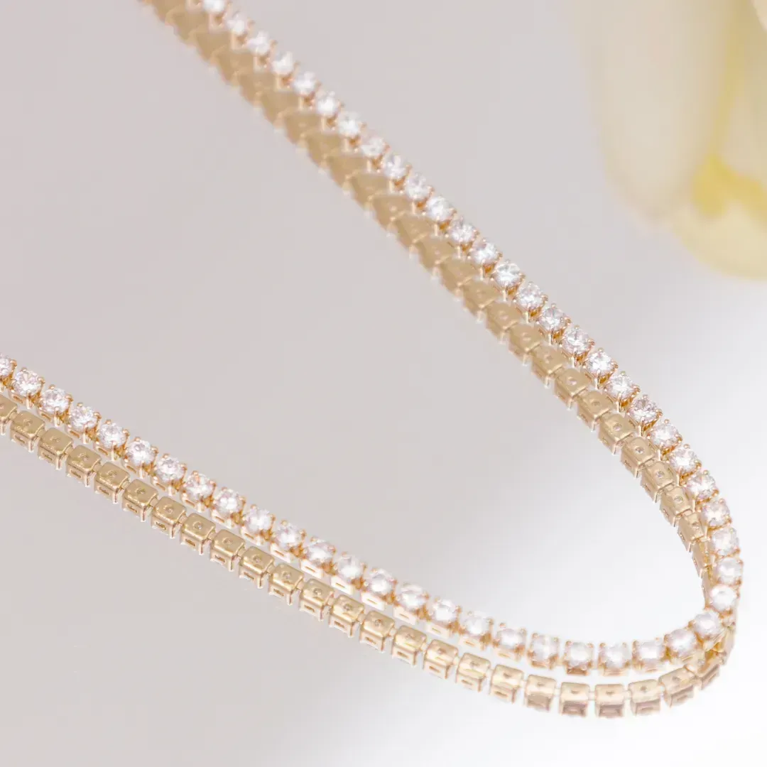 COLAR RIVIERA CRISTAIS BANHADO A OURO 18K AJUSTÁVEL 50CM