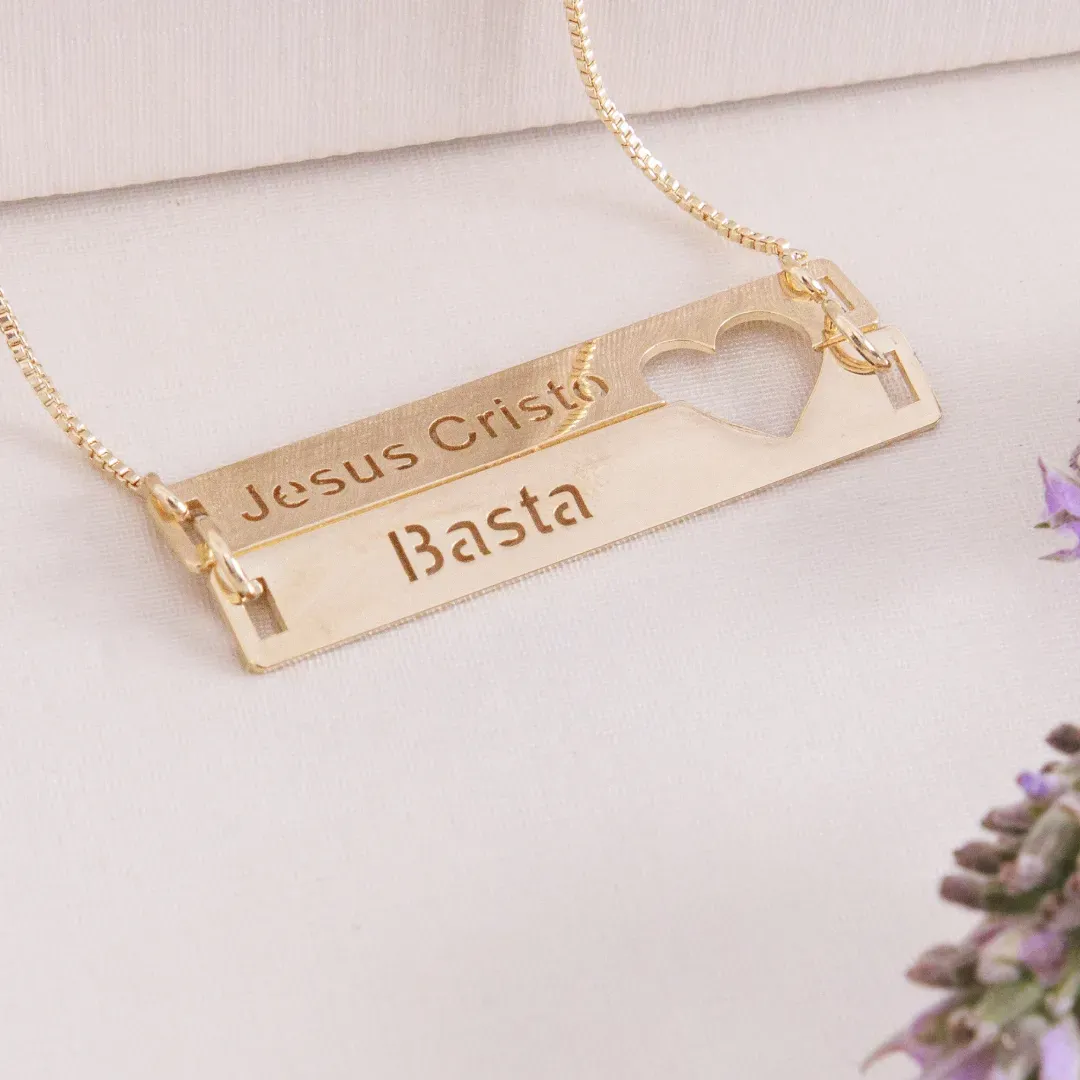 COLAR JESUS CRISTO BASTA BANHADO A OURO 18K AJUSTÁVEL 45CM