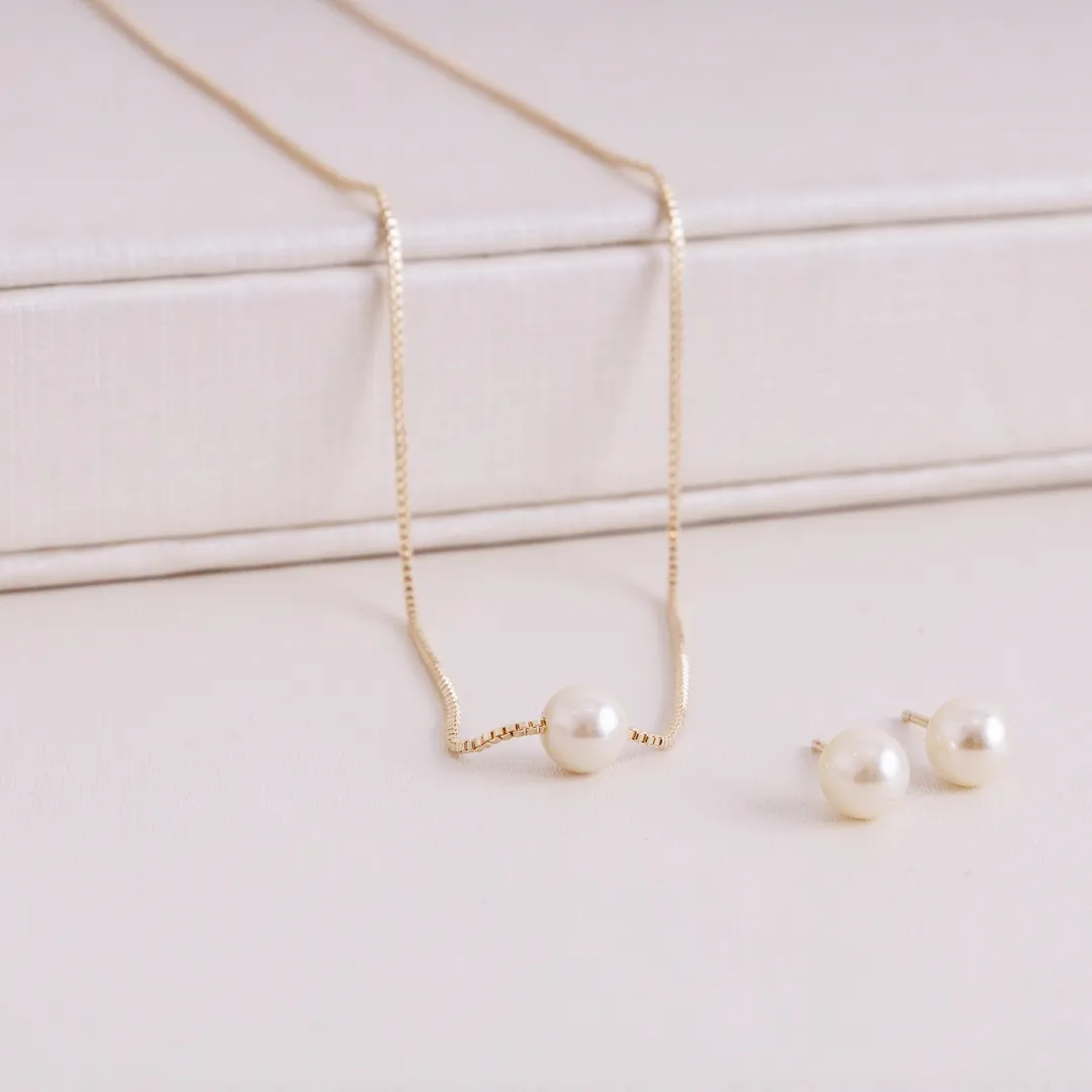 CONJUNTO PEROLA DOURADO BANHADO A OURO 18K