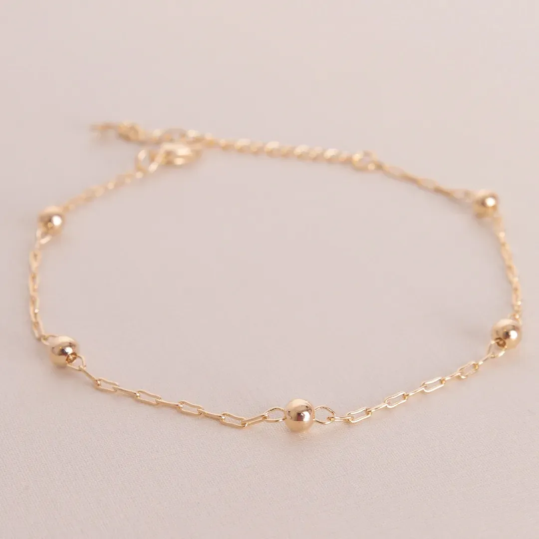 PULSEIRA COM ESFERAS LISA 4MM BANHADO A OURO 18K