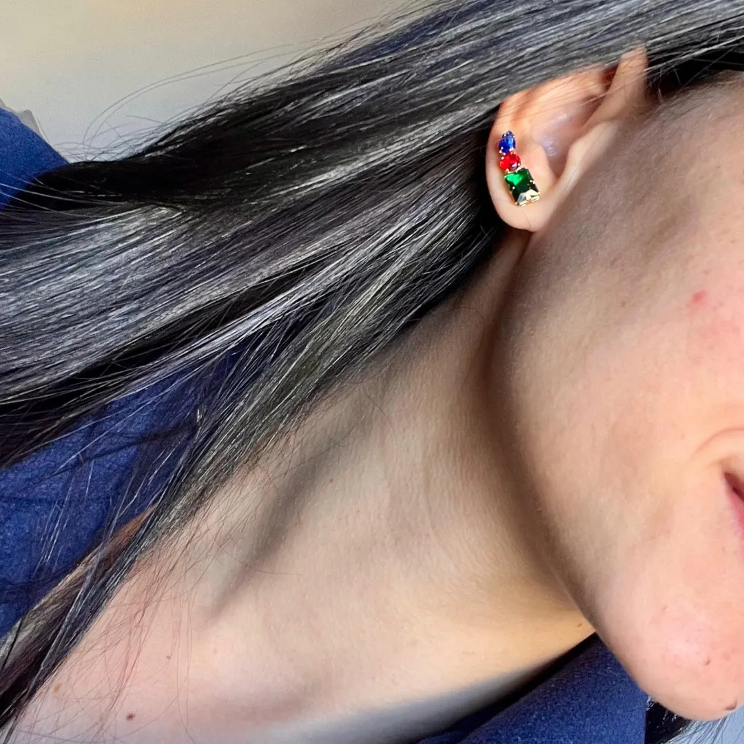 BRINCO EAR CUFF COLORIDO BANHADO A OURO 18K