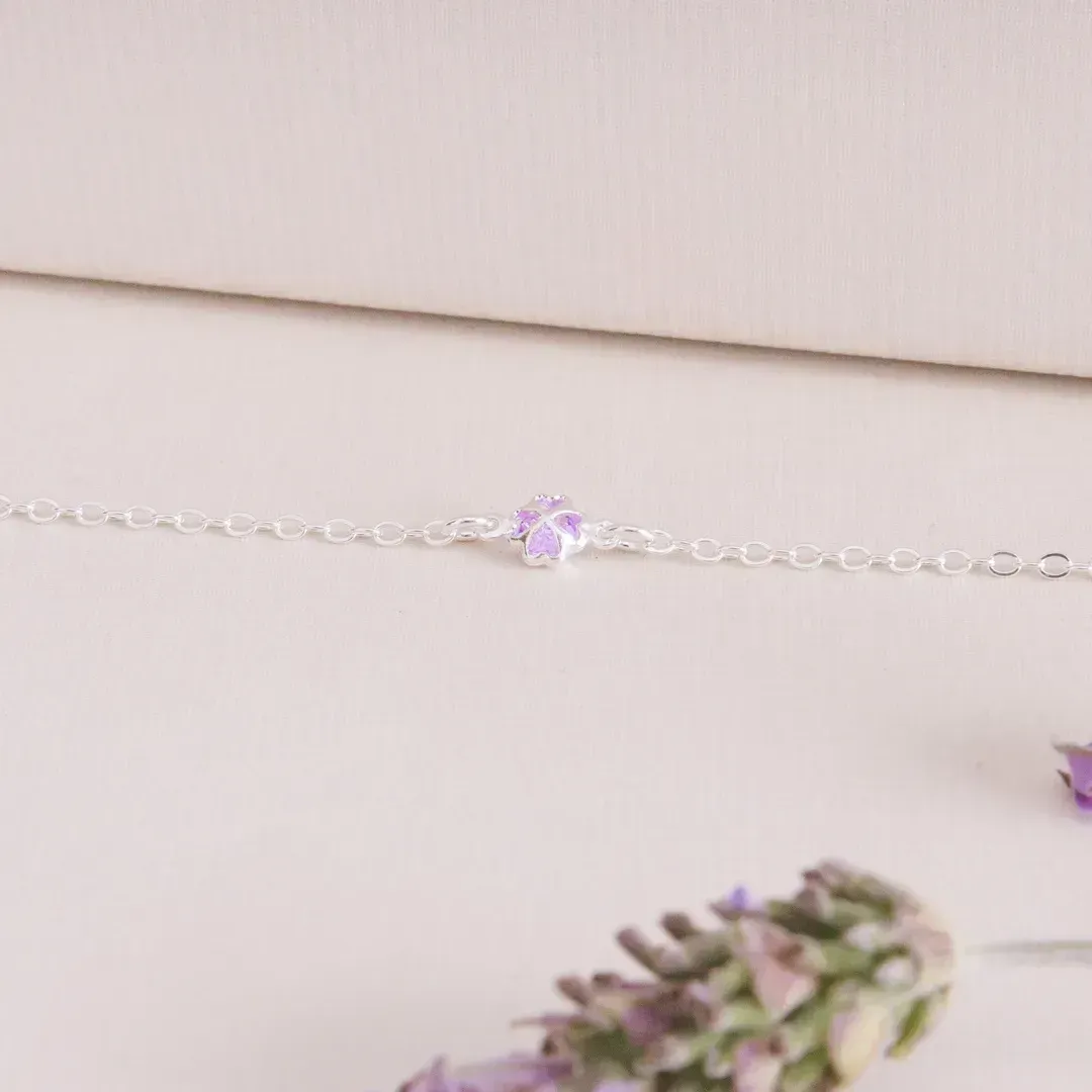 PULSEIRA PRATA 925 TREVO LAVANDA