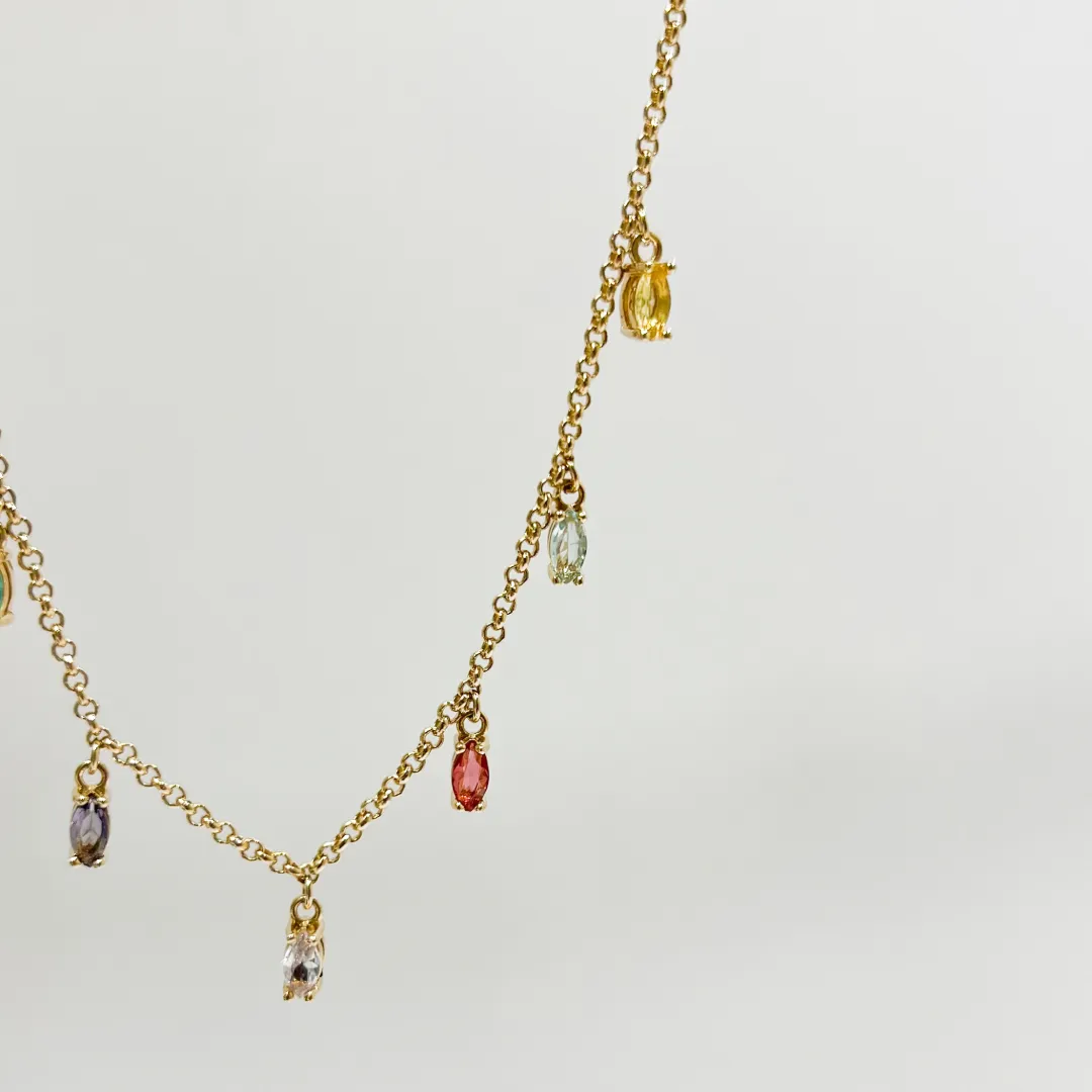 COLAR PENDURICALHO CRISTAL LAPIDADO BANHADO A OURO 18K AJUSTÁVEL 50CM