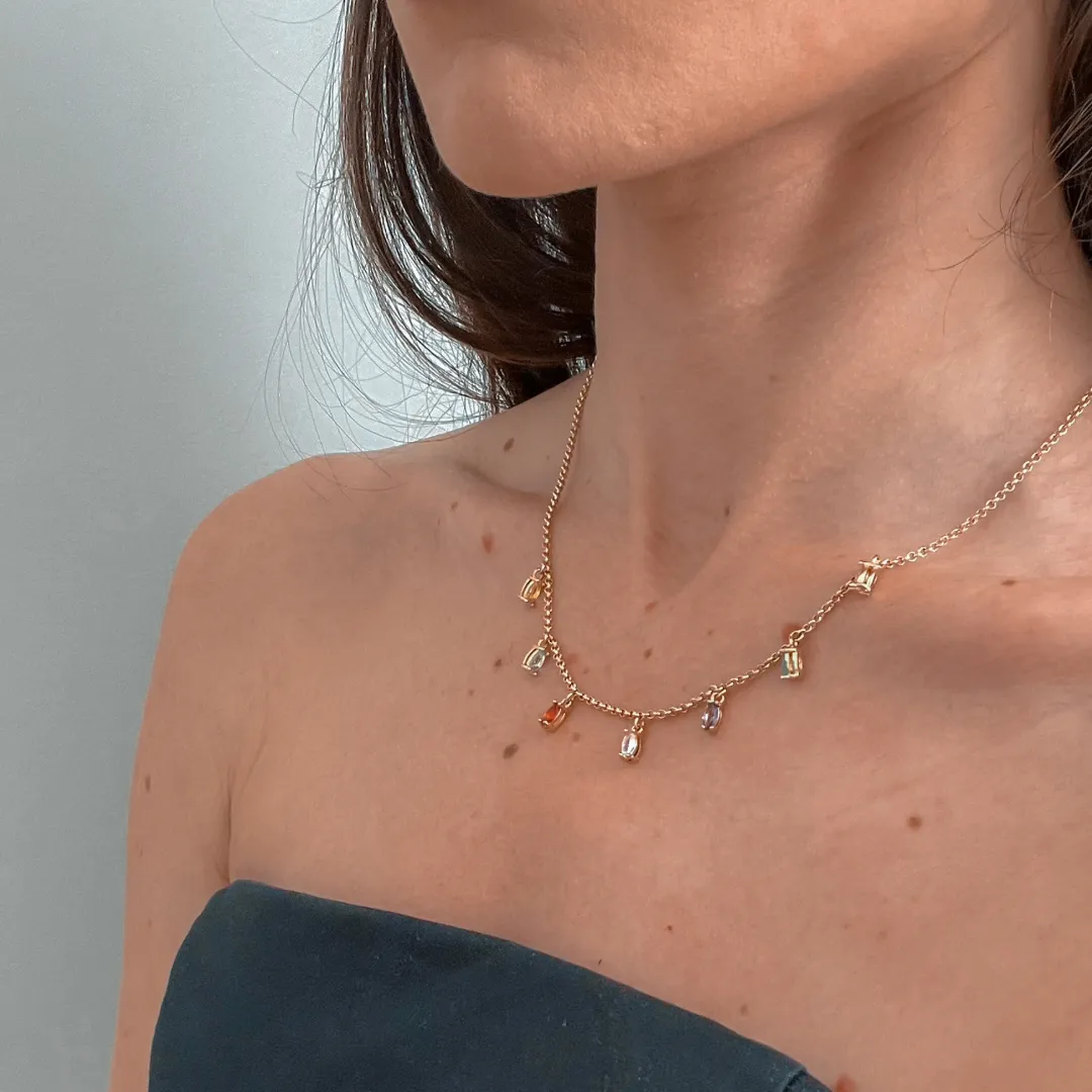 COLAR PENDURICALHO CRISTAL LAPIDADO BANHADO A OURO 18K AJUSTÁVEL 50CM
