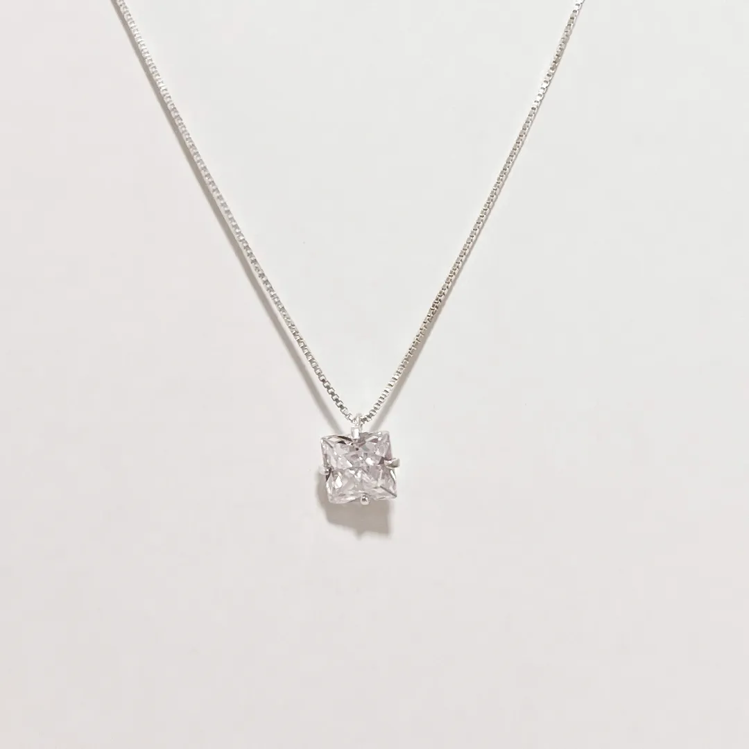 COLAR PRATA 925 CRISTAL QUADRADO 45CM