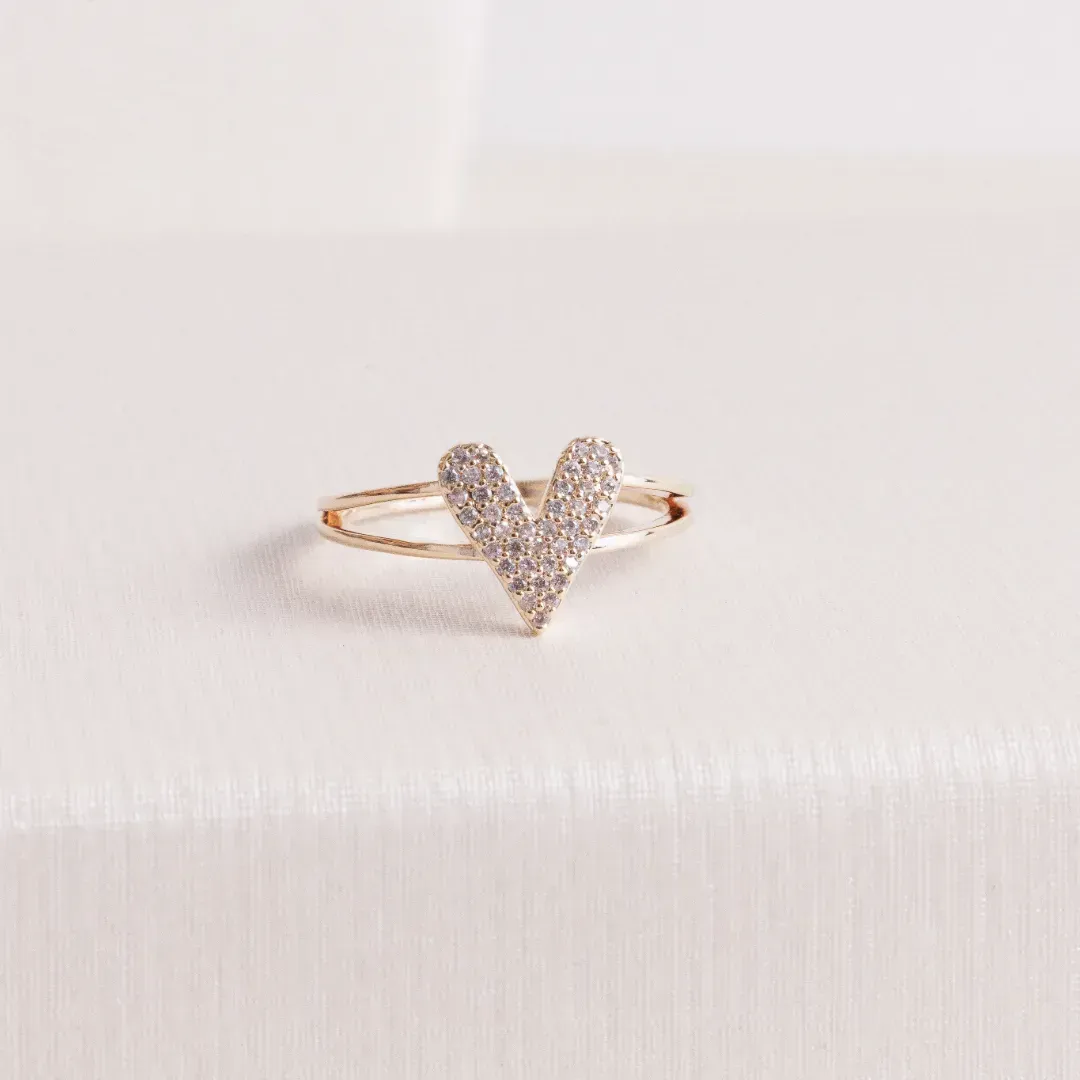ANEL CORAÇÃO COM MICRO ZIRCÔNIA BANHADO A OURO 18K