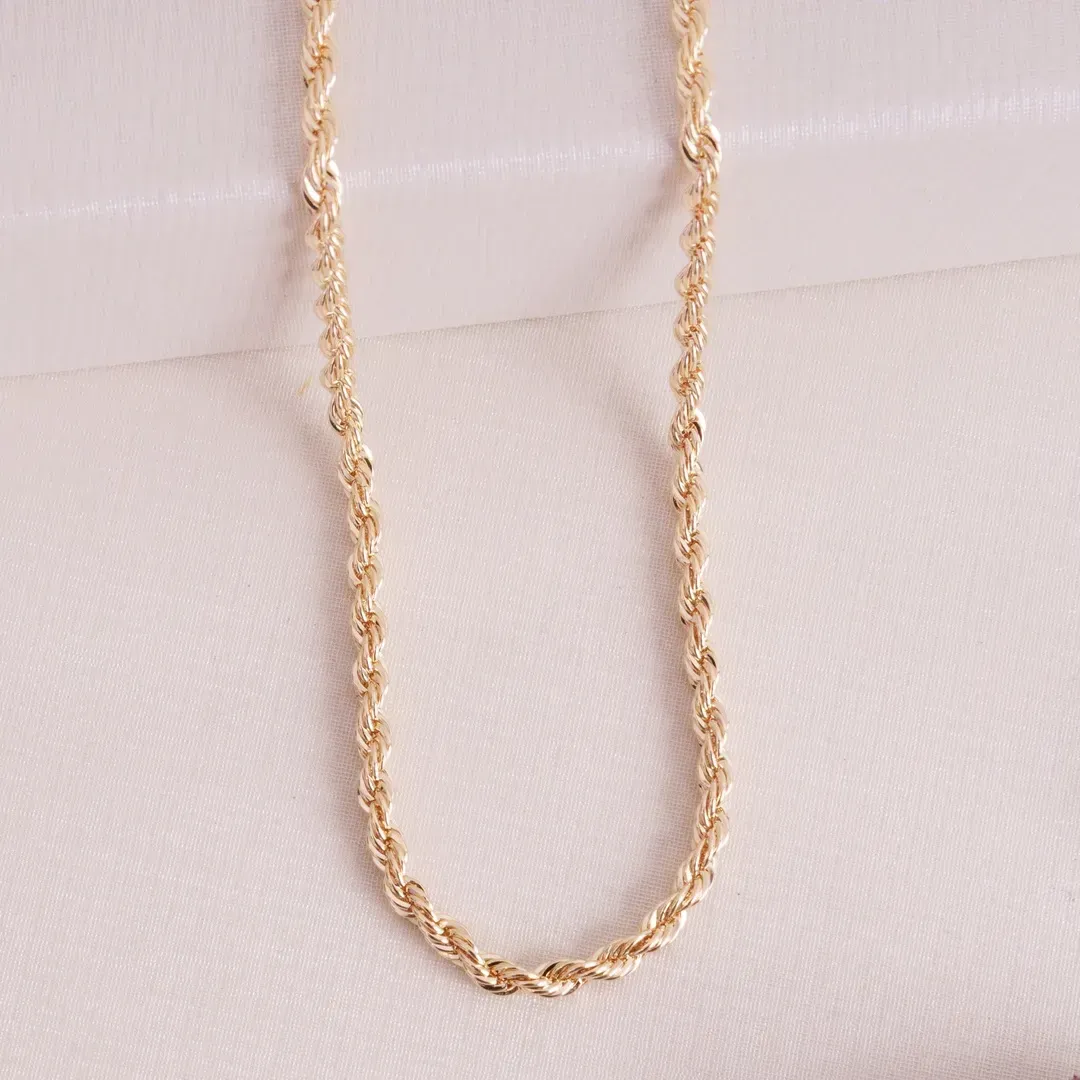 COLAR CORDÃO BAIANO 4MM BANHADO A OURO 18K AJUSTÁVEL 50CM