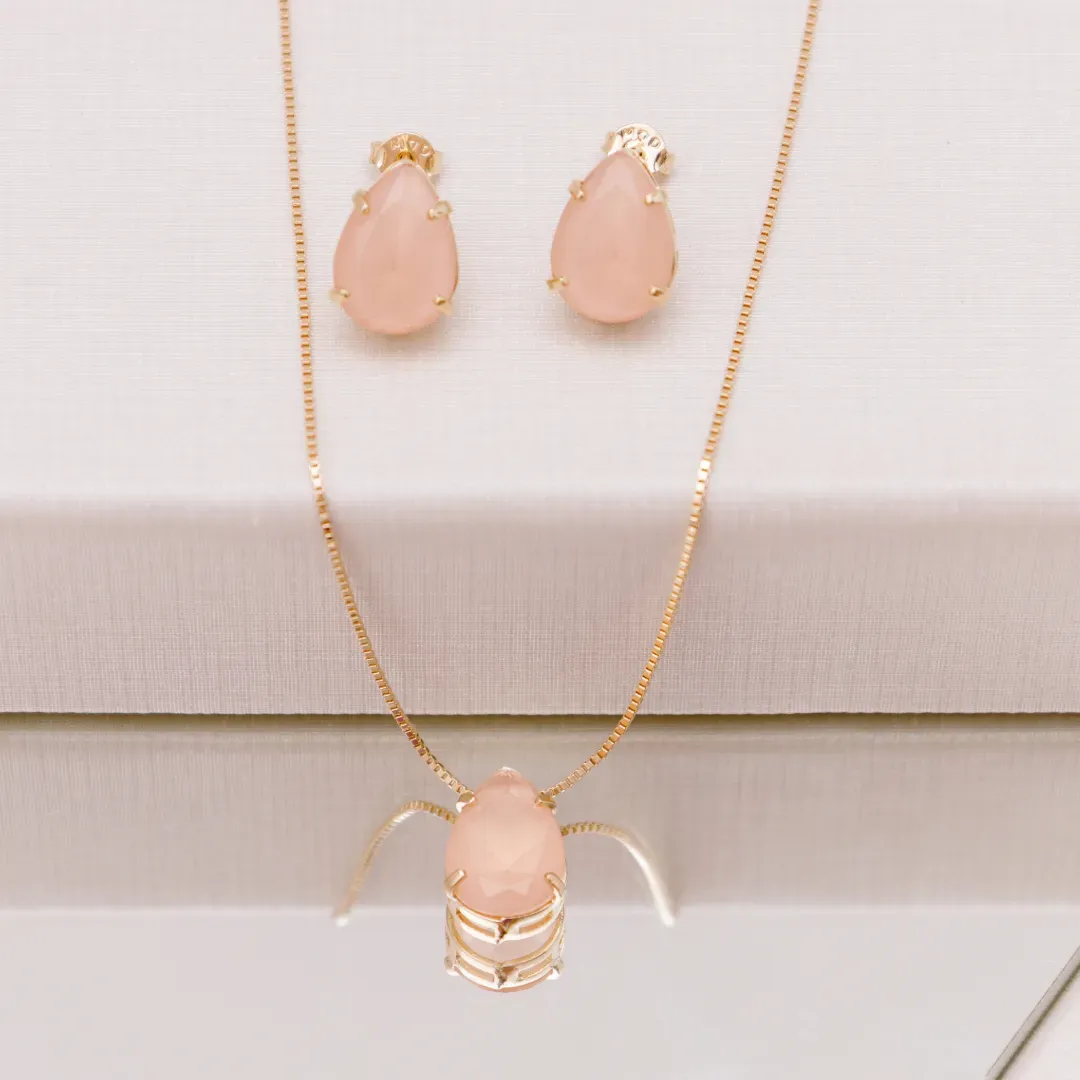 CONJUNTO GOTA ROSE BANHADO A OURO 18K