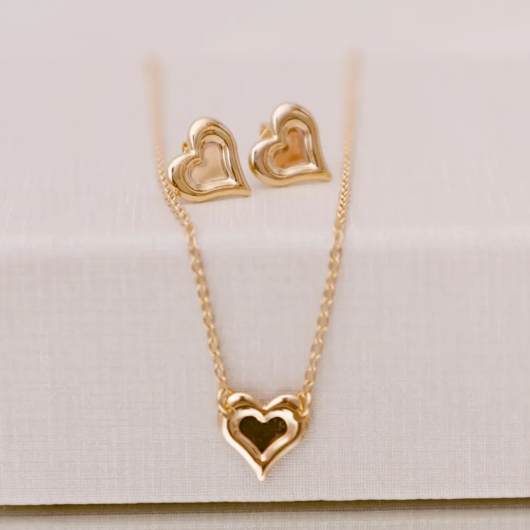 CONJUNTO INFANTIL CORAÇAO BANHADO A OURO 18K 36CM