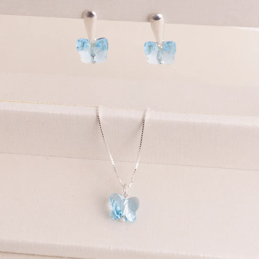 CONJUNTO PRATA 925 BORBOLETA SWAROVSKI 45CM