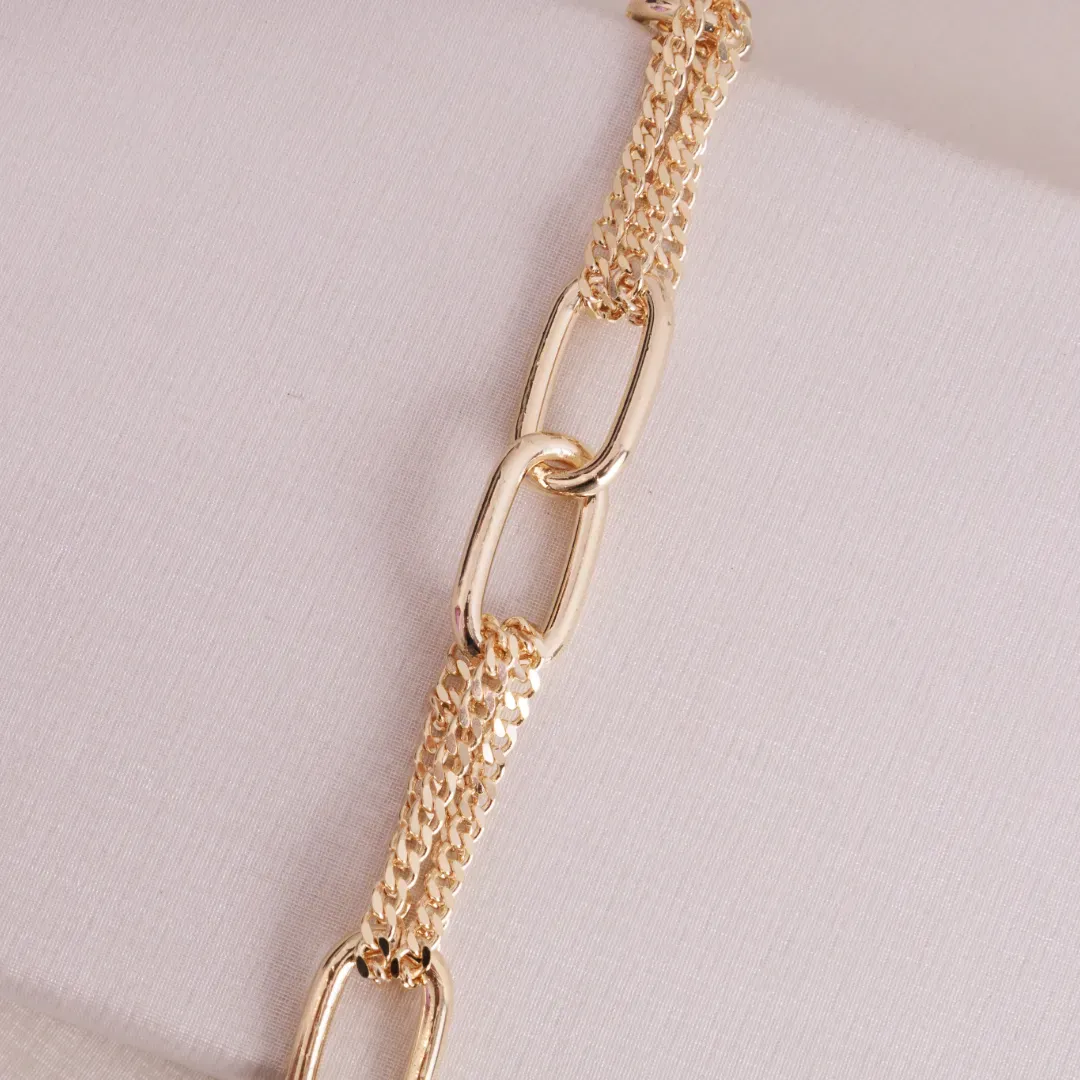PULSEIRA ELOS COM CORRENTARIA BANHADO A OURO 18K