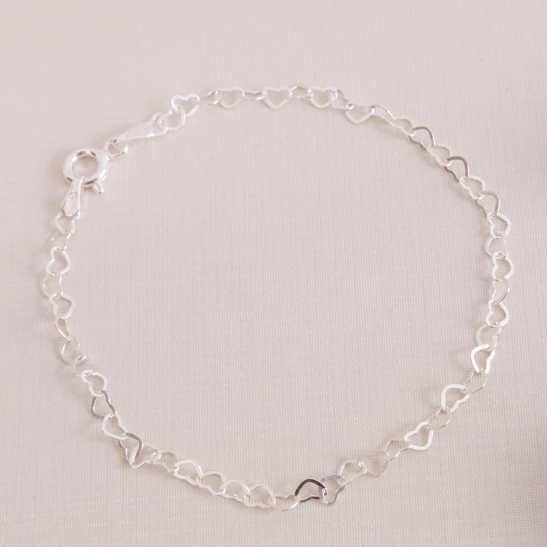 PULSEIRA PRATA 925 ELO CORAÇÕES