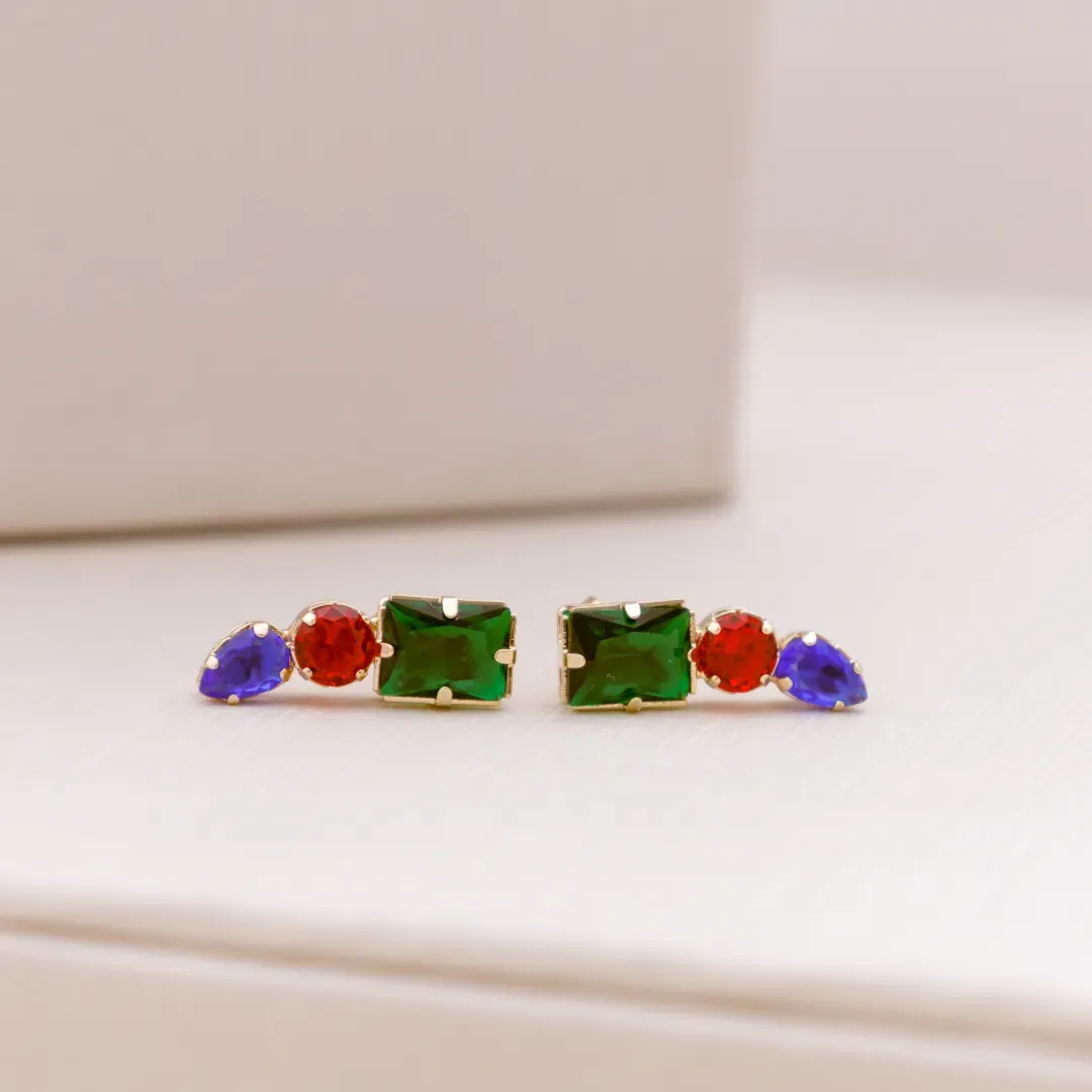 BRINCO EAR CUFF COLORIDO BANHADO A OURO 18K