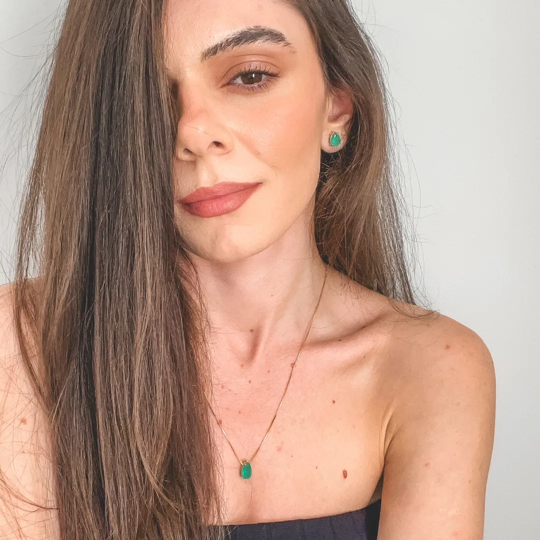 CONJUNTO GOTA VERDE PARAIBA BANHADO A OURO 18K 50CM