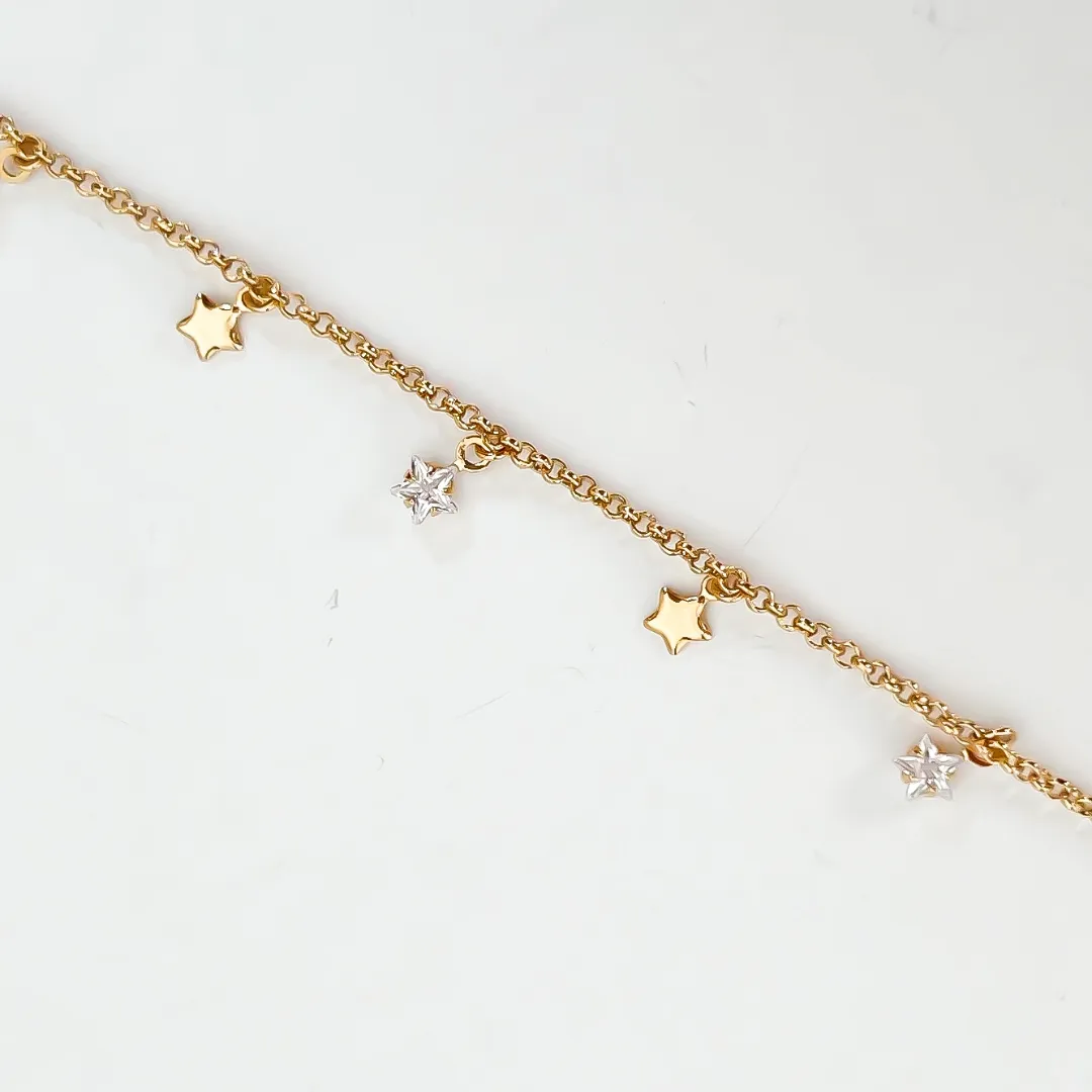 PULSEIRA ESTRELA E CRISTAIS BANHADO A OURO 118K
