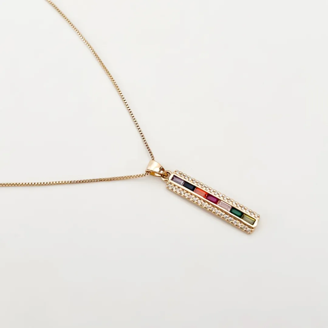 COLAR PALITO COM ZIRCÔNIA BAGUETE COLOR BANHADO A OURO AJUSTÁVEL 50CM