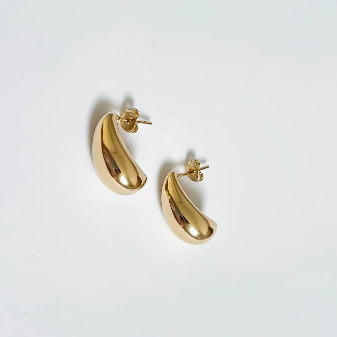 Brinco gota lisa tendência fino orgânico banhado a ouro 18k