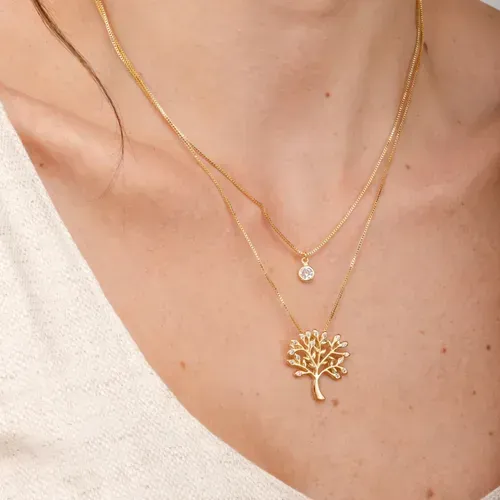 Colar Árvore da vida Cravejado em Zircônias banhado a ouro 18k