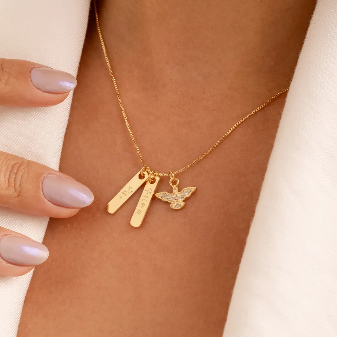 Colar Pai Filho e Espirito Santo Cravejado em Zircônias banhado a ouro 18k