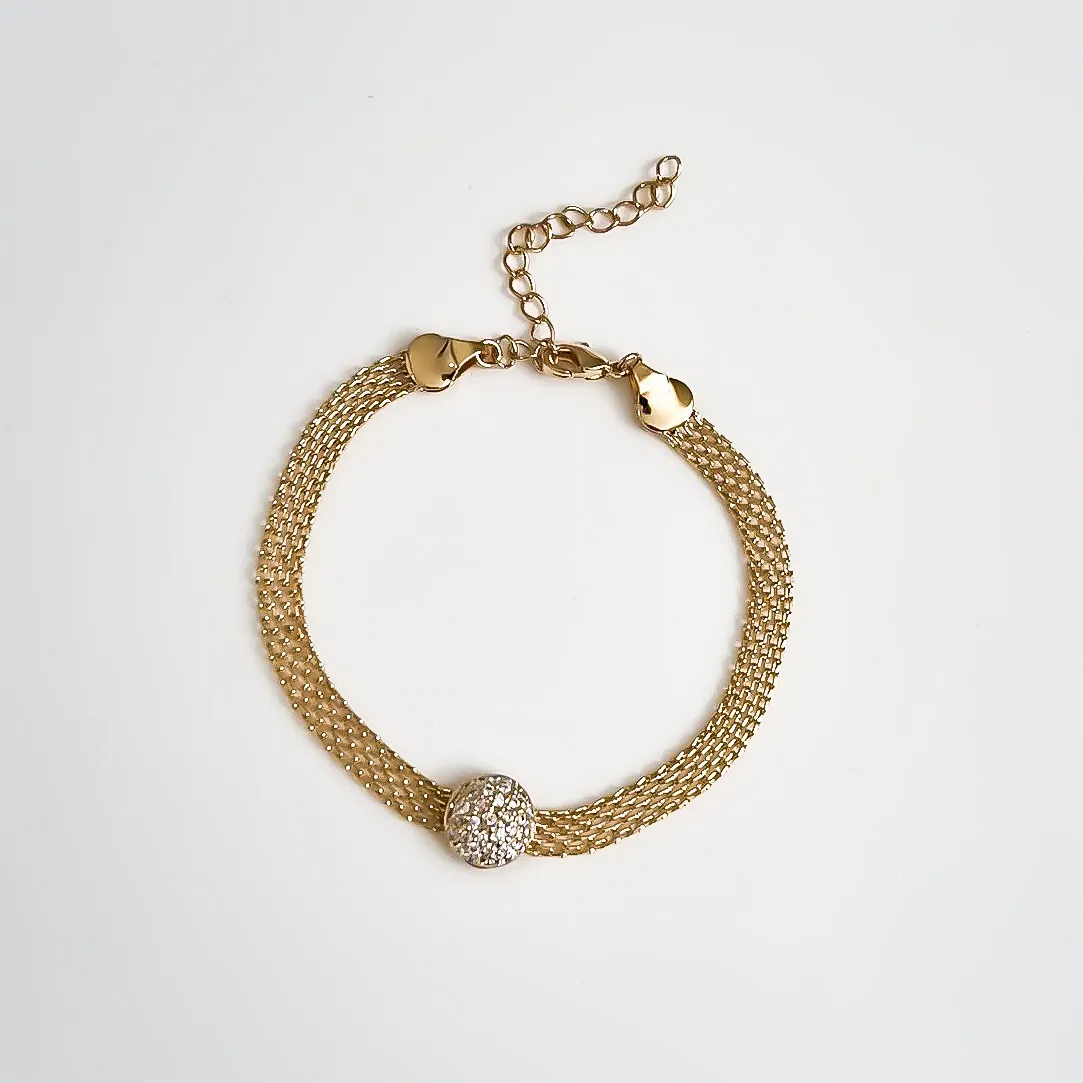 Pulseira Malha esteira com pedra cravejada em zircônias banhado a ouro 18K