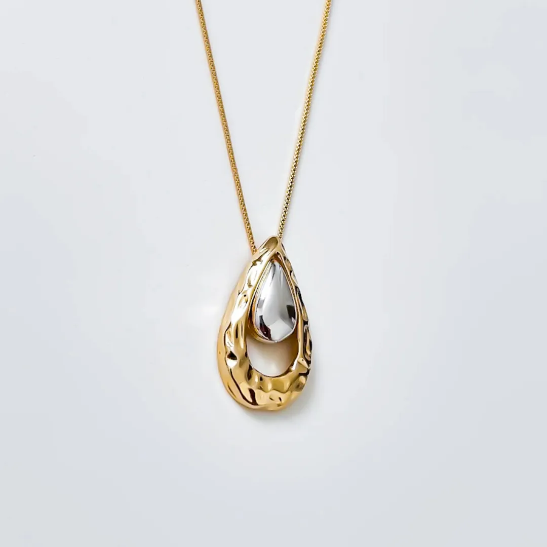 Colar Dupla Gotas com mix de banhos Banhado a ouro18k e ródio