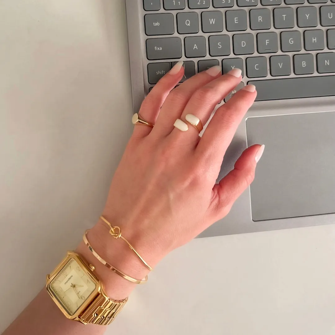Anel Dual Luar Dourado banhado a ouro 18k Ajustável