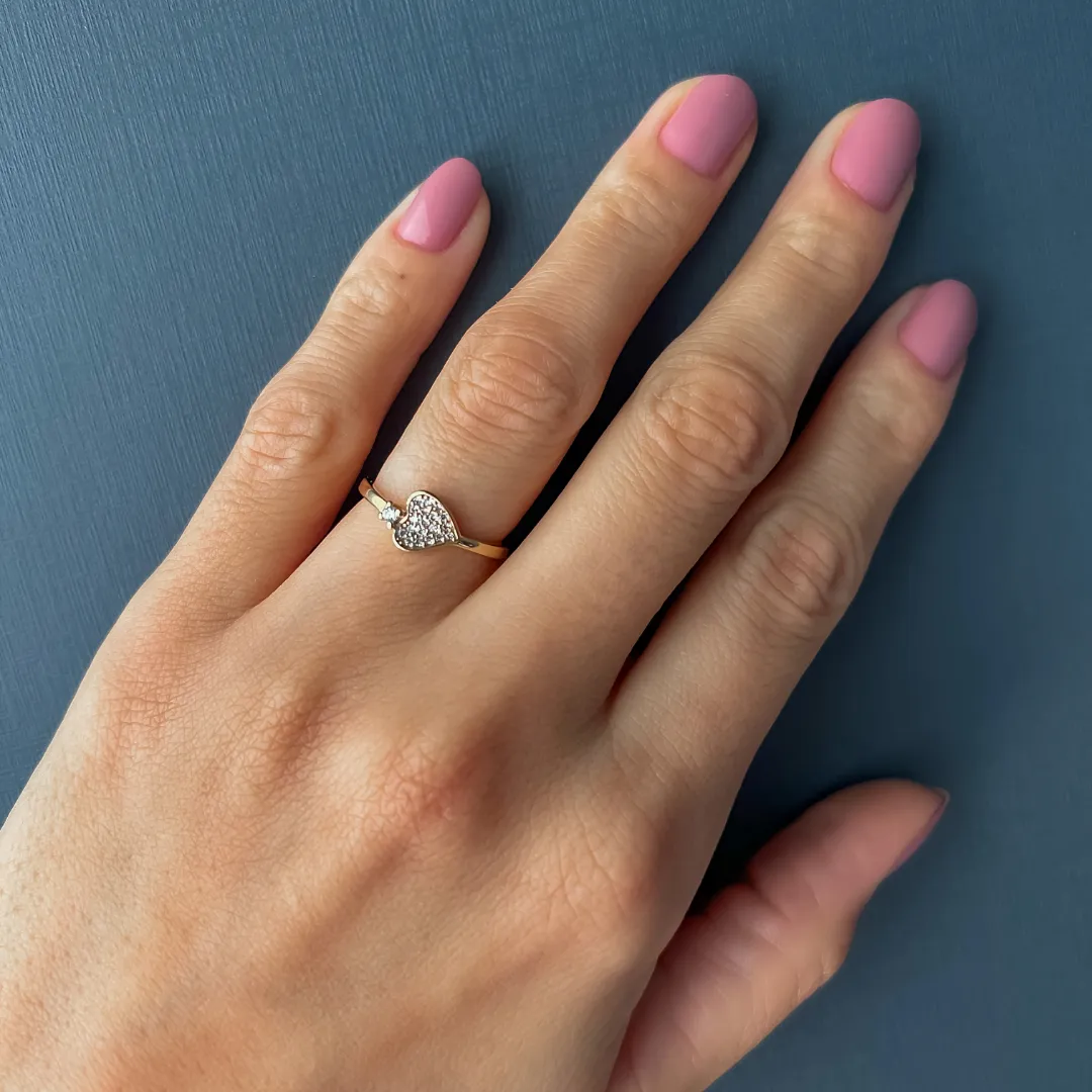 ANEL CORAÇÃO COM MICRO ZIRCÔNIA BANHADO A OURO 18K