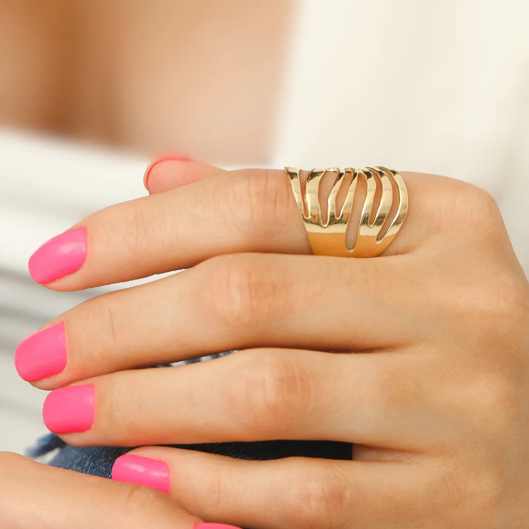 ANEL ONDA LISA BANHADO A OURO 18K