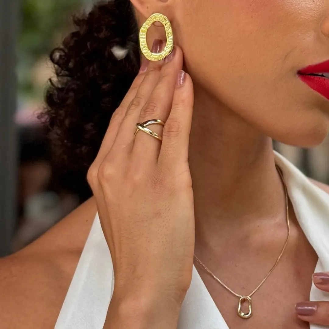 Anel Entrelaçado banhado a ouro 18k Ajustável