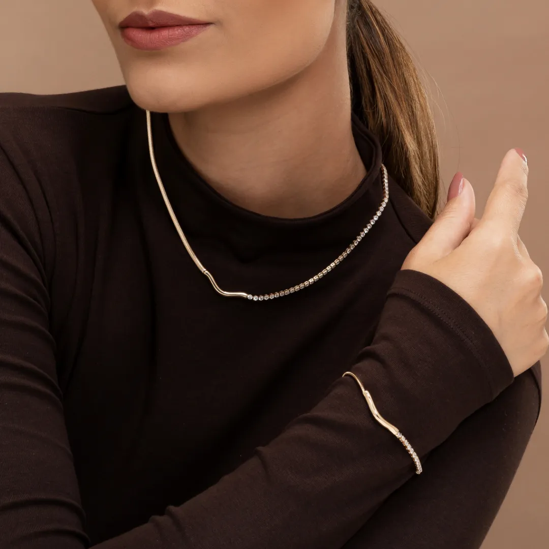 Pulseira Duo snake e zirconias banhado a ouro 18k