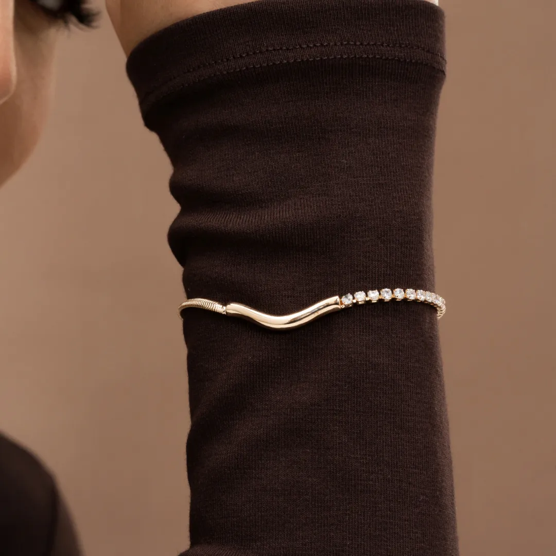 Pulseira Duo snake e zirconias banhado a ouro 18k