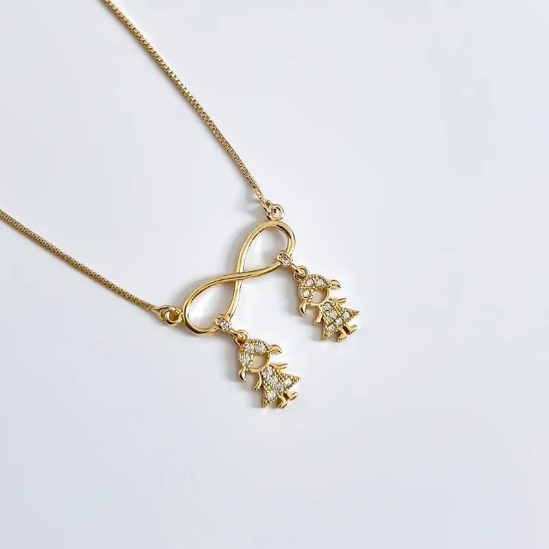 Colar Infinito Duas Meninas cravejado em zircônias banhado a ouro 18K