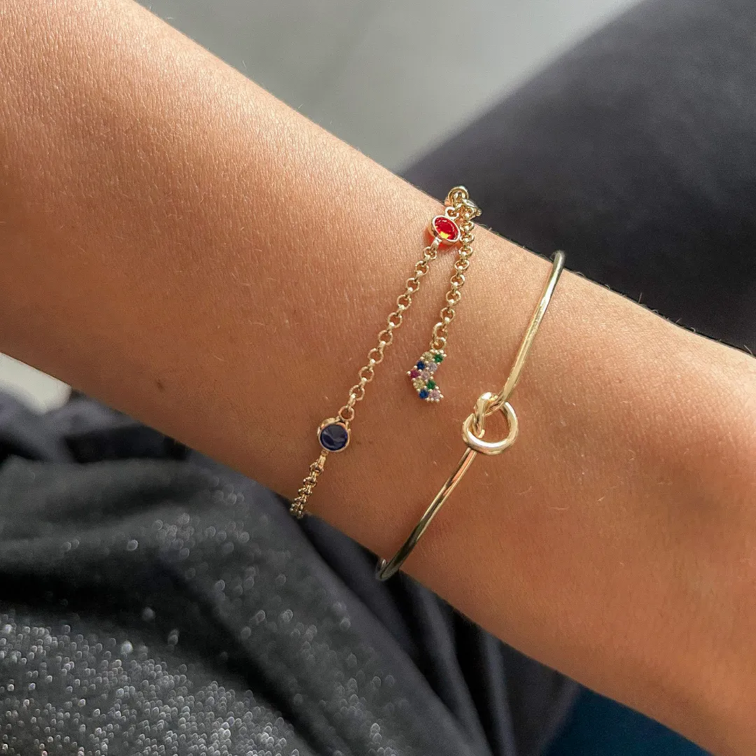 PULSEIRA CRISTAIS REDONDO COLORIDA BANHADO A OURO 18K