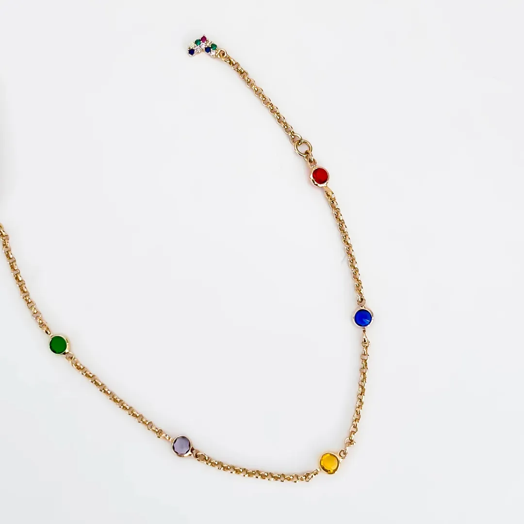 PULSEIRA CRISTAIS REDONDO COLORIDA BANHADO A OURO 18K