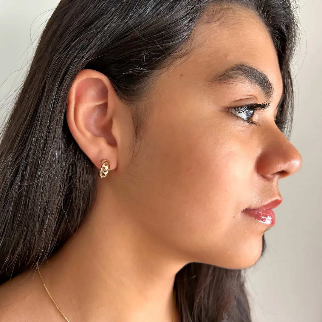 Brinco Argola coração, estrela e lua vasado banhado a Ouro 18K