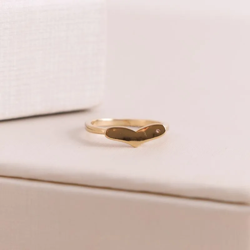 ANEL CORAÇÃO LISO BANHADO A OURO 18K