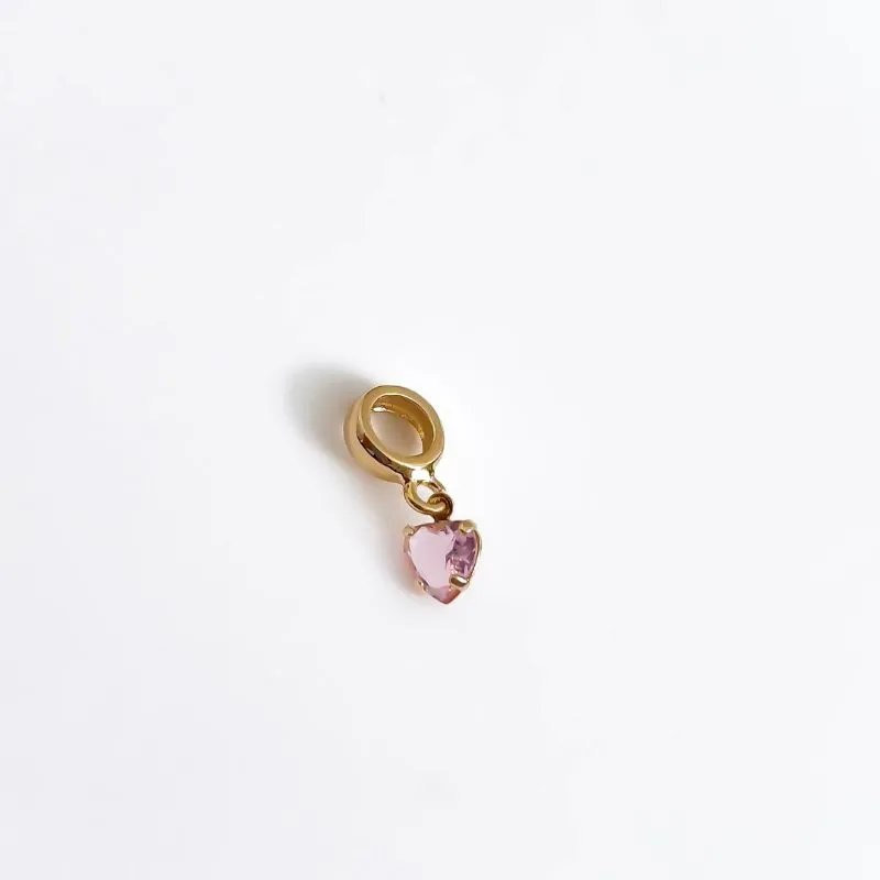 Berloque Coração cristal rosa banhado a ouro 18k