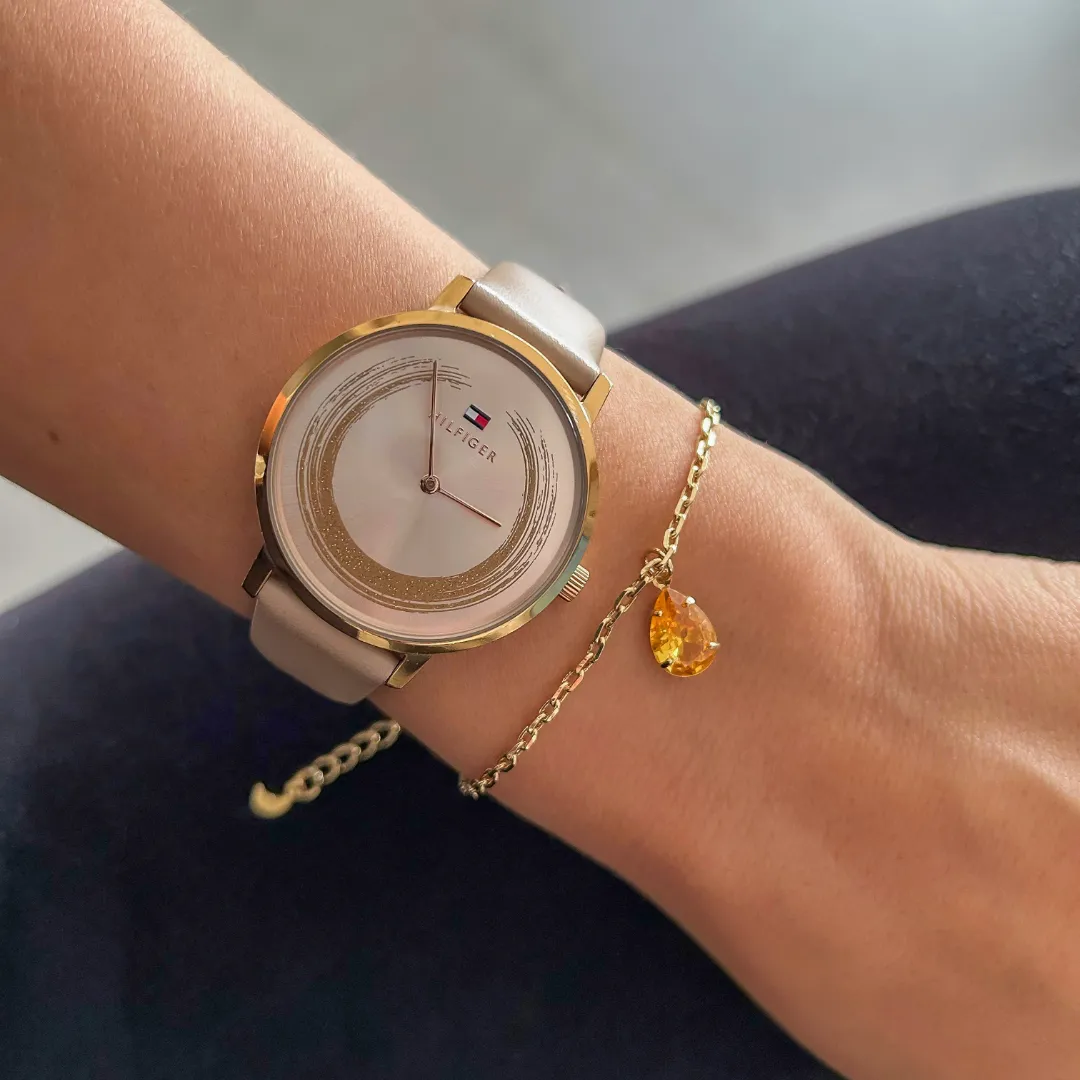 PULSEIRA COM PENDANTE CRISTAL AMARELO BANHADO A OURO 18K