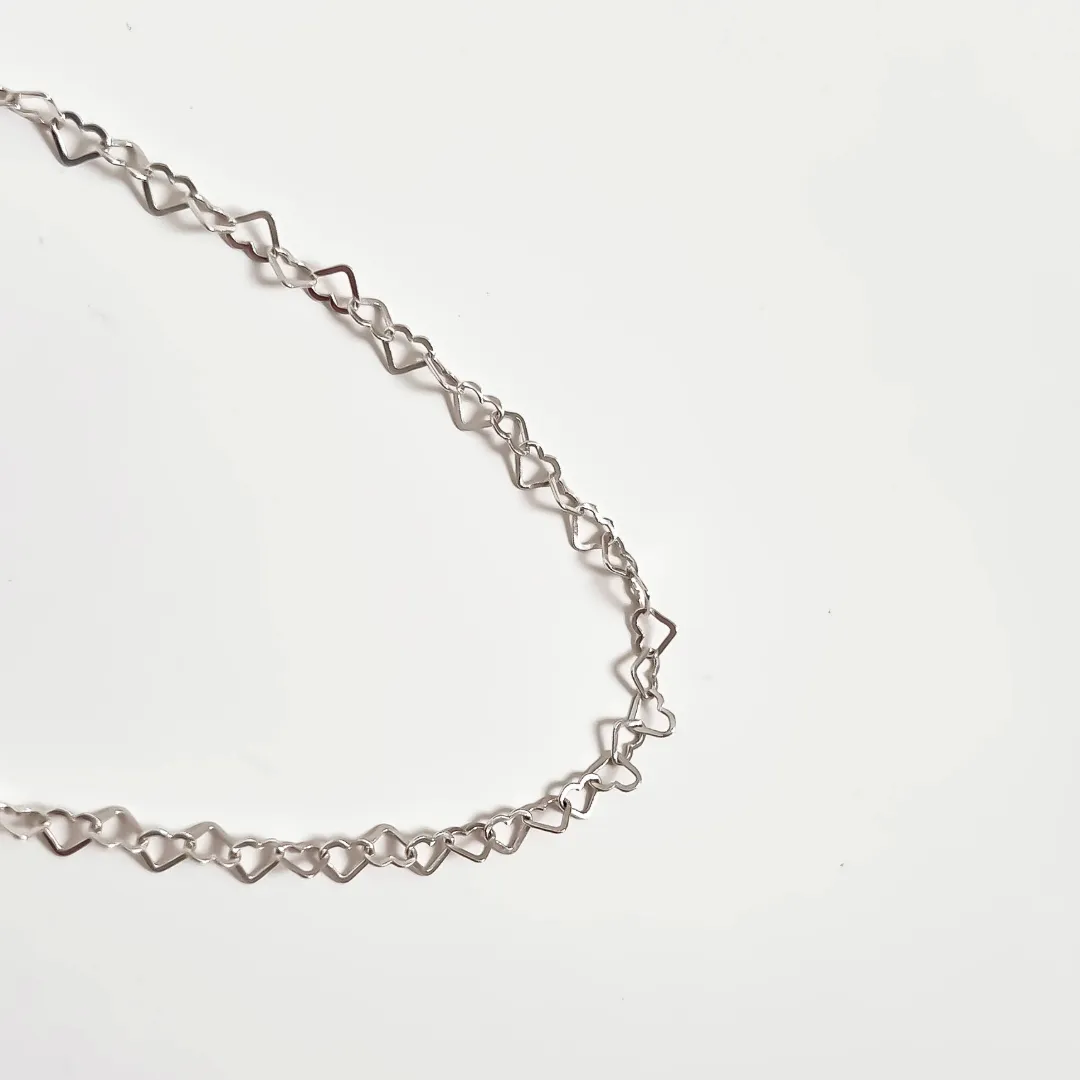 COLAR CHOKER PRATA 925 ELOS CORAÇÃO AJUSTÁVEL 45CM