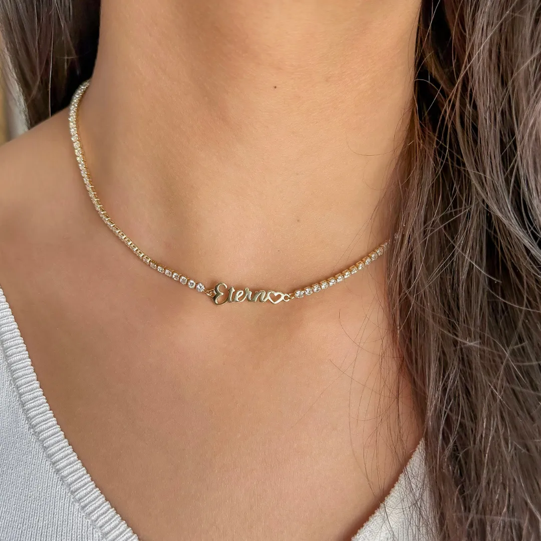 Colar choker riviera eterno banhado a ouro 18k 42 cm Ajustável
