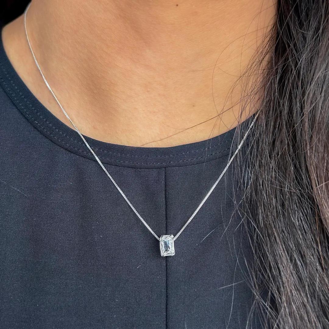 Conjunto com pedra retangular prata 925