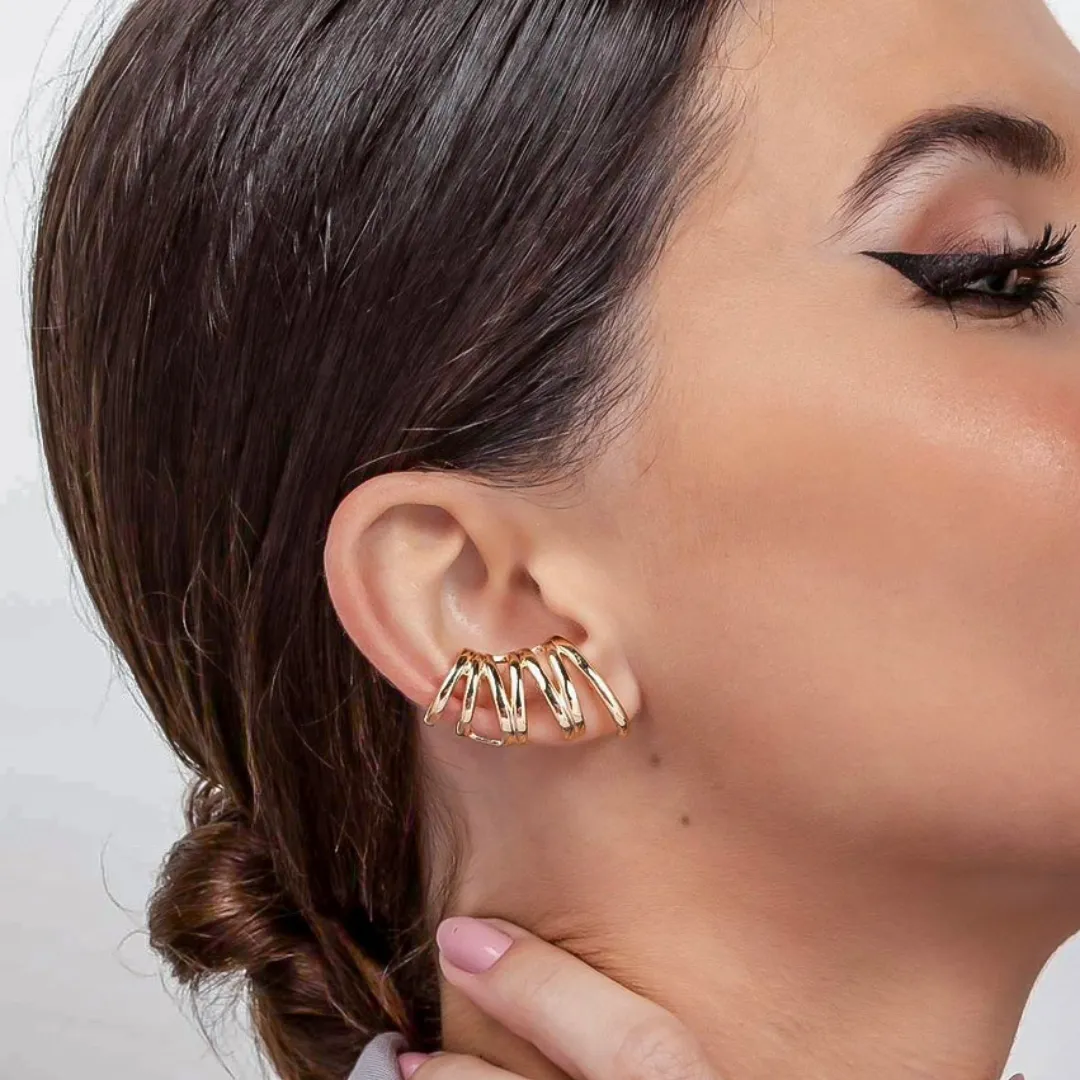 Brinco Ear Cuff Zig Zag banhado a ouro 18k