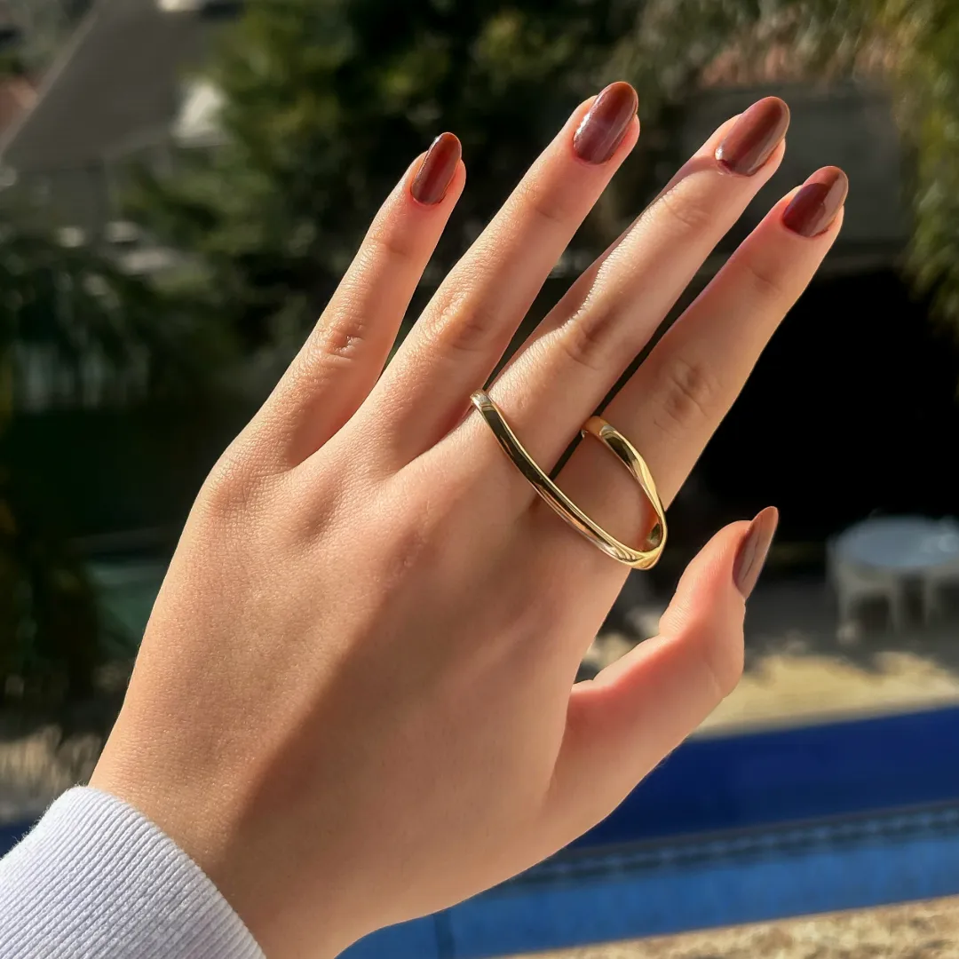 Anel onda dourada banhado a ouro 18K ajustável personalize como usar