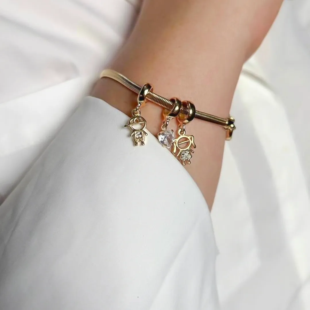 PULSEIRA FILHOS CASAL COM CRISTAL BANHADO A OURO 18K