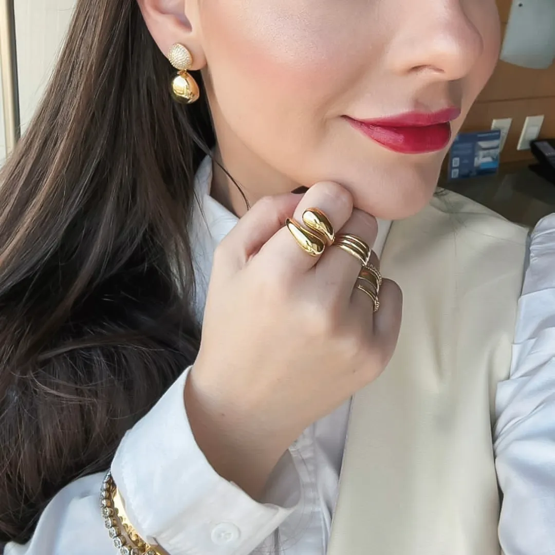 ANEL GOTA BANHADO A OURO 18K AJUSTÁVEL